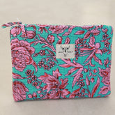 Make-up tasje turquoise flower